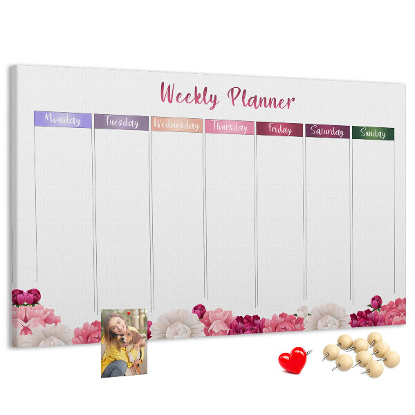Tablero de anuncios agenda semanal con diseño floral