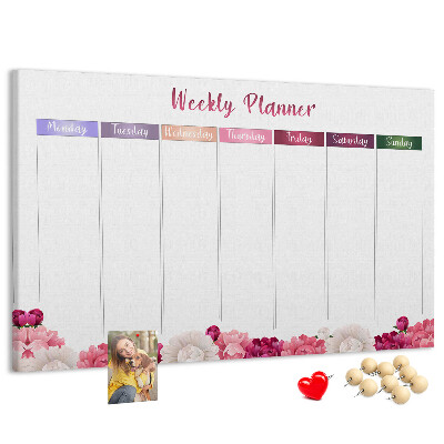 Tablero de anuncios agenda semanal con diseño floral