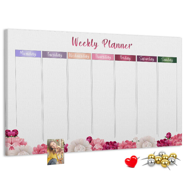 Tablero de anuncios agenda semanal con diseño floral