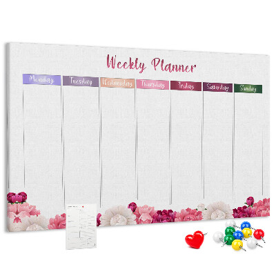Tablero de anuncios agenda semanal con diseño floral