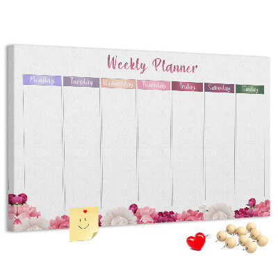 Tablero de anuncios agenda semanal con diseño floral