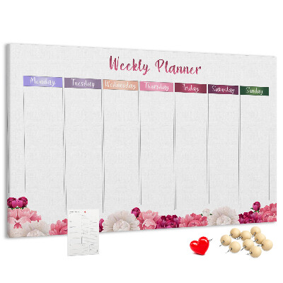 Tablero de anuncios agenda semanal con diseño floral