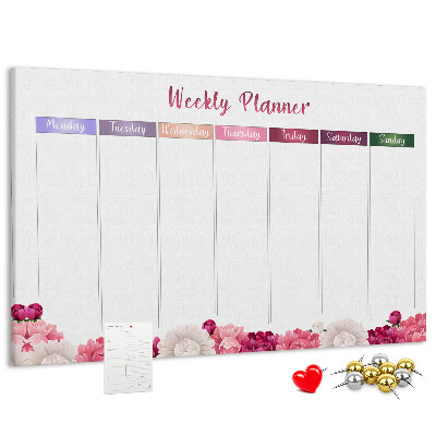 Tablero de anuncios agenda semanal con diseño floral
