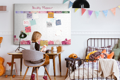 Tablero de anuncios agenda semanal con diseño floral