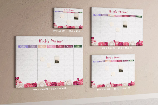 Tablero de anuncios agenda semanal con diseño floral