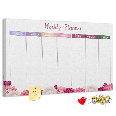 Tablero de anuncios agenda semanal con diseño floral