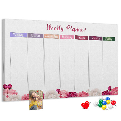 Tablero de anuncios agenda semanal con diseño floral