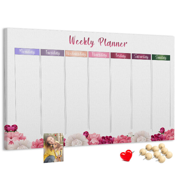 Tablero de anuncios agenda semanal con diseño floral