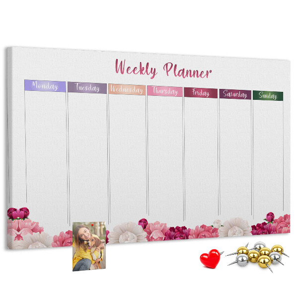 Tablero de anuncios agenda semanal con diseño floral