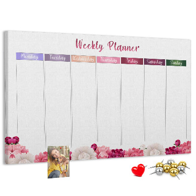 Tablero de anuncios agenda semanal con diseño floral