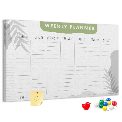 Pizarra de corcho Agenda semanal con motivo vegetal.
