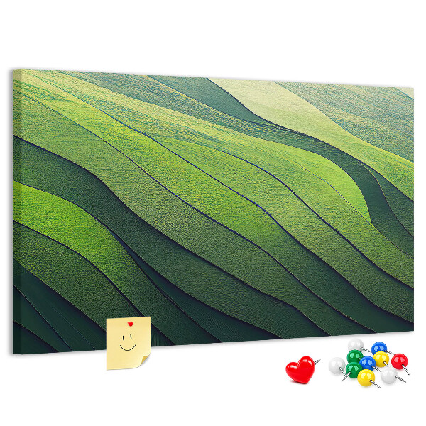 Tablero de anuncios con diseño de ondas verdes y textura de tierra