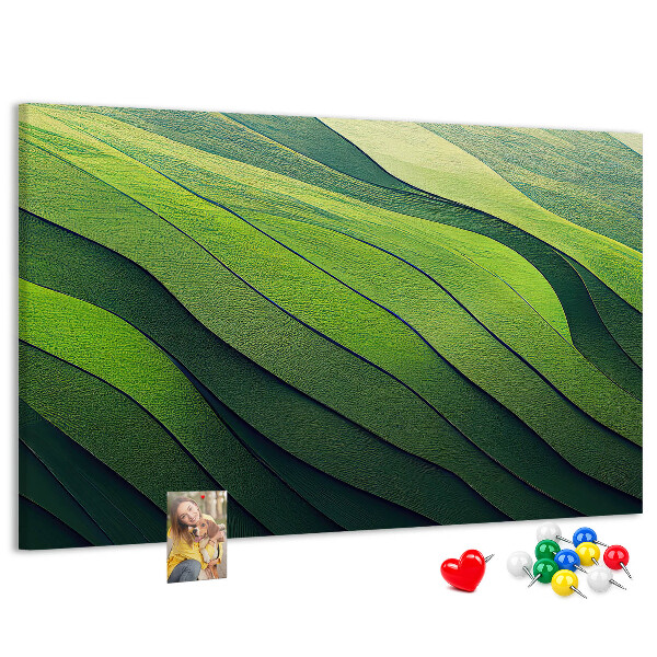 Tablero de anuncios con diseño de ondas verdes y textura de tierra