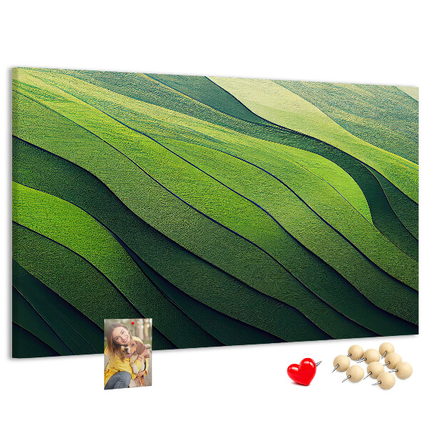 Tablero de anuncios con diseño de ondas verdes y textura de tierra