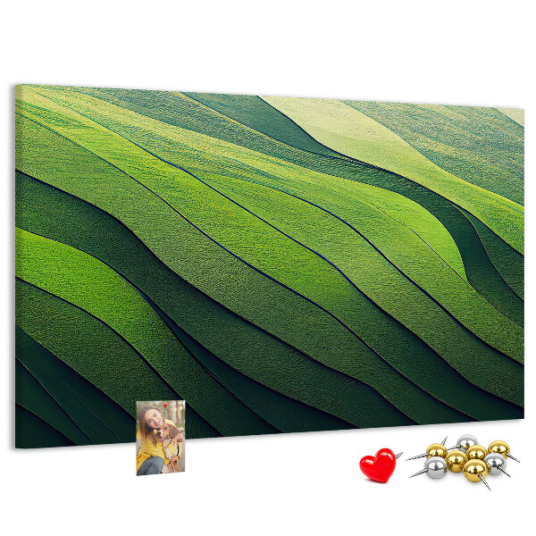 Tablero de anuncios con diseño de ondas verdes y textura de tierra