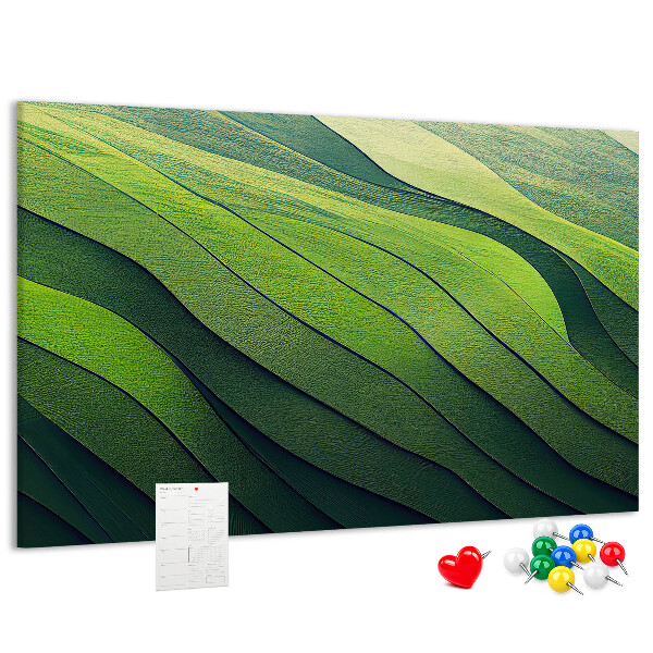 Tablero de anuncios con diseño de ondas verdes y textura de tierra