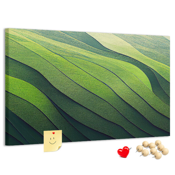 Tablero de anuncios con diseño de ondas verdes y textura de tierra