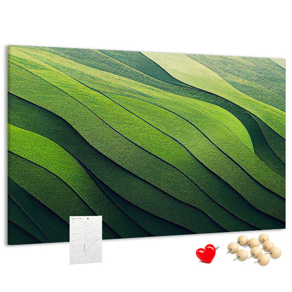 Tablero de anuncios con diseño de ondas verdes y textura de tierra