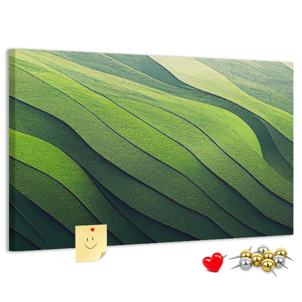 Tablero de anuncios con diseño de ondas verdes y textura de tierra