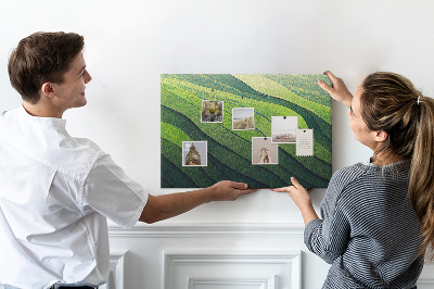 Tablero de anuncios con diseño de ondas verdes y textura de tierra
