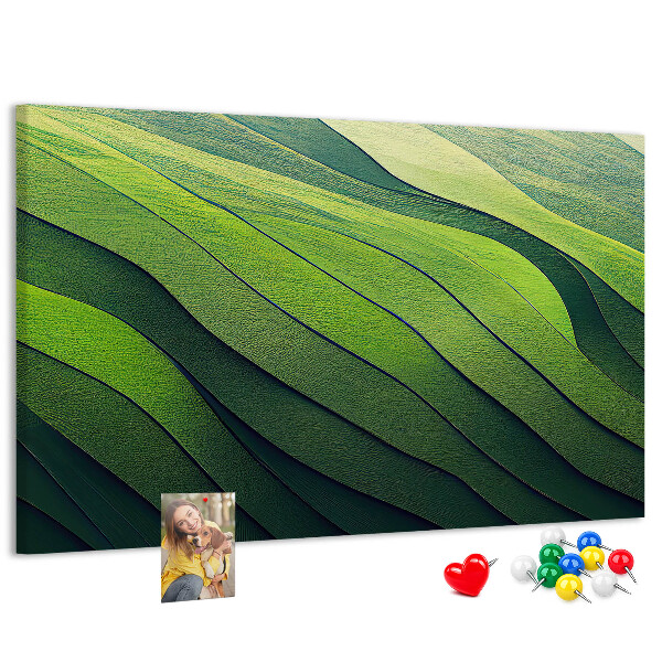 Tablero de anuncios con diseño de ondas verdes y textura de tierra