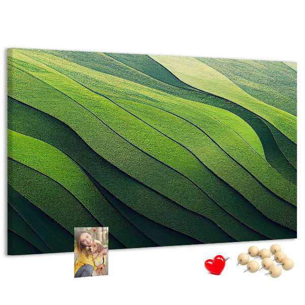 Tablero de anuncios con diseño de ondas verdes y textura de tierra