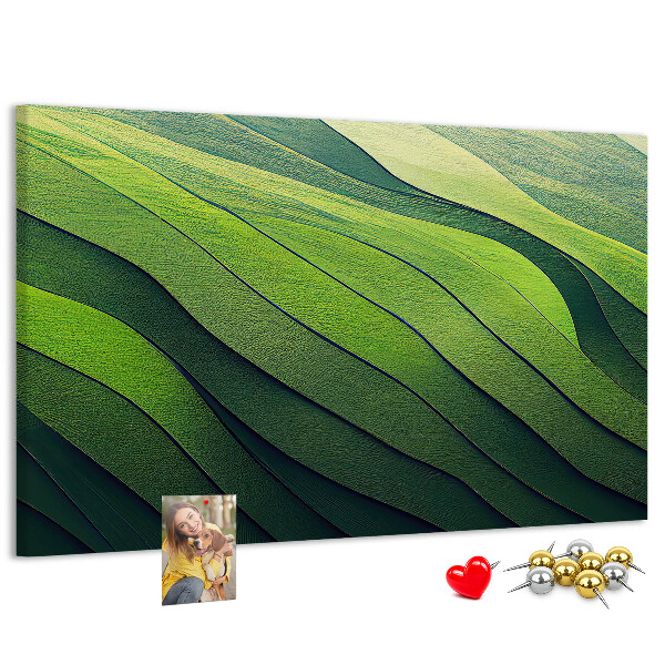 Tablero de anuncios con diseño de ondas verdes y textura de tierra