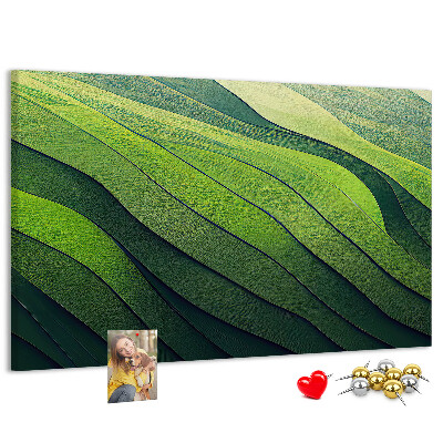 Tablero de anuncios con diseño de ondas verdes y textura de tierra