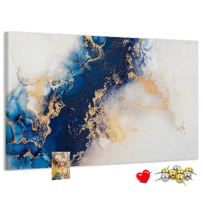 Tablero de corcho decorado con diseño abstracto en tonos azules
