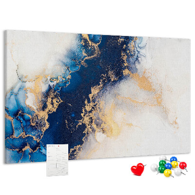 Tablero de corcho decorado con diseño abstracto en tonos azules