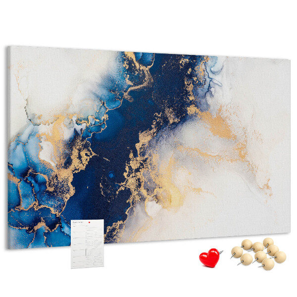 Tablero de corcho decorado con diseño abstracto en tonos azules