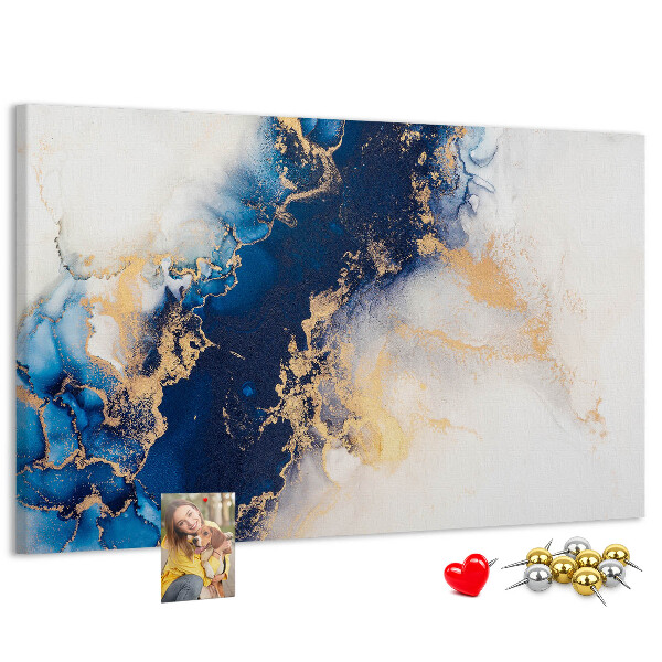 Tablero de corcho decorado con diseño abstracto en tonos azules