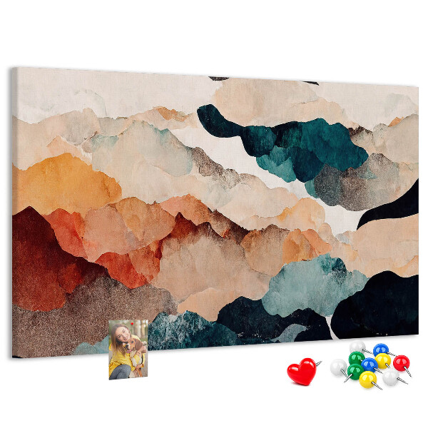 Tablero de corcho decorativo con diseño de nubes abstractas en colores apagados