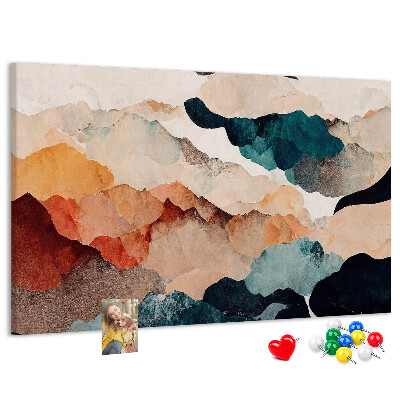 Tablero de corcho decorativo con diseño de nubes abstractas en colores apagados