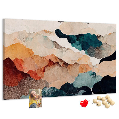 Tablero de corcho decorativo con diseño de nubes abstractas en colores apagados