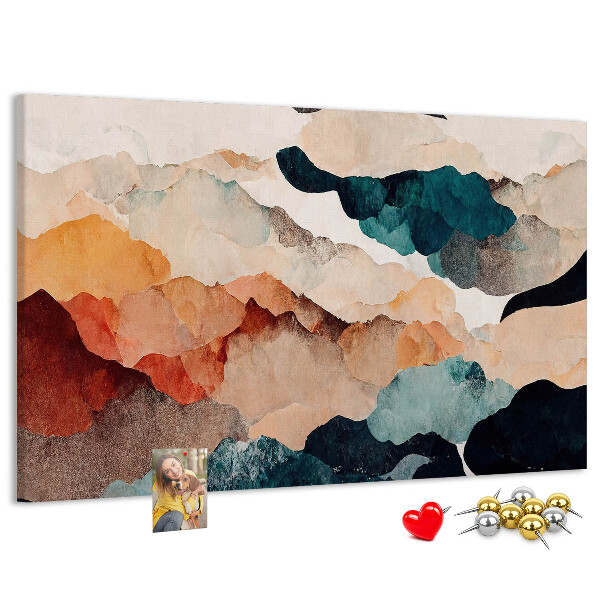 Tablero de corcho decorativo con diseño de nubes abstractas en colores apagados