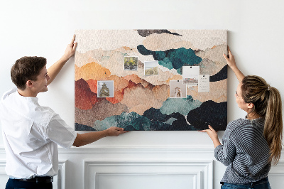 Tablero de corcho decorativo con diseño de nubes abstractas en colores apagados