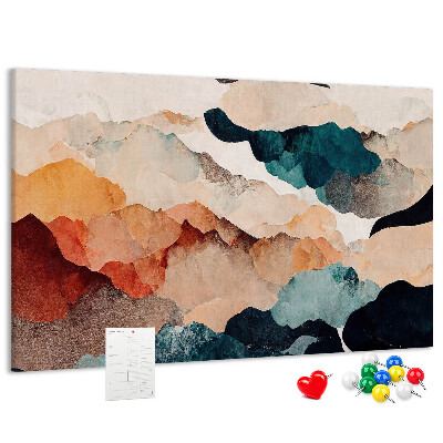 Tablero de corcho decorativo con diseño de nubes abstractas en colores apagados
