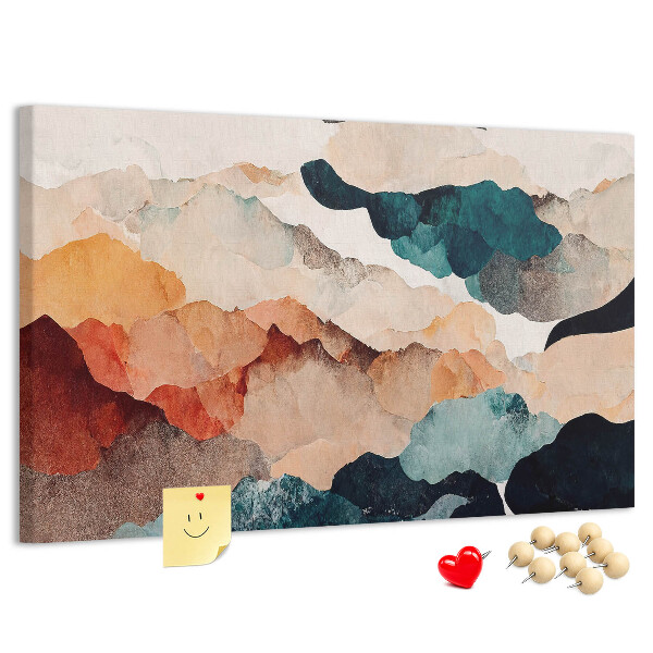 Tablero de corcho decorativo con diseño de nubes abstractas en colores apagados