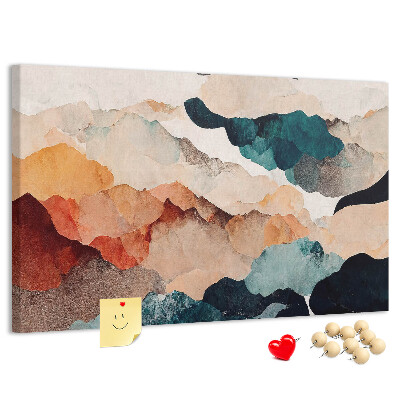 Tablero de corcho decorativo con diseño de nubes abstractas en colores apagados