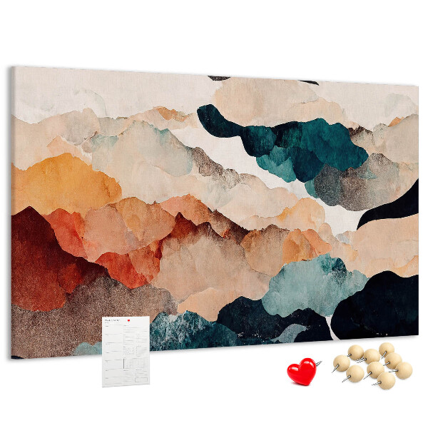 Tablero de corcho decorativo con diseño de nubes abstractas en colores apagados