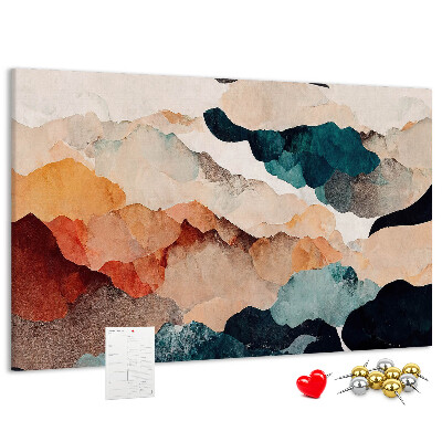 Tablero de corcho decorativo con diseño de nubes abstractas en colores apagados