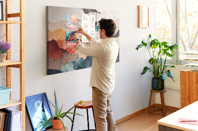 Tablero de corcho decorativo con diseño de nubes abstractas en colores apagados