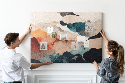 Tablero de corcho decorativo con diseño de nubes abstractas en colores apagados