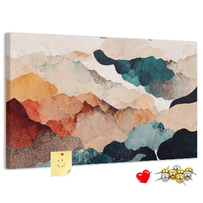 Tablero de corcho decorativo con diseño de nubes abstractas en colores apagados