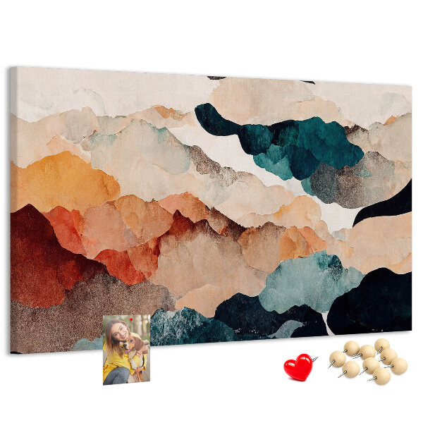 Tablero de corcho decorativo con diseño de nubes abstractas en colores apagados