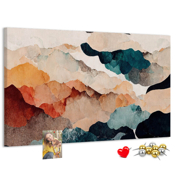 Tablero de corcho decorativo con diseño de nubes abstractas en colores apagados