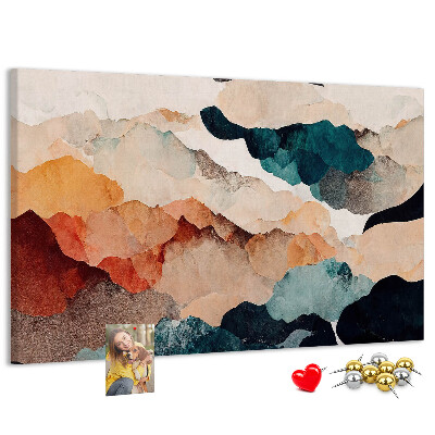 Tablero de corcho decorativo con diseño de nubes abstractas en colores apagados