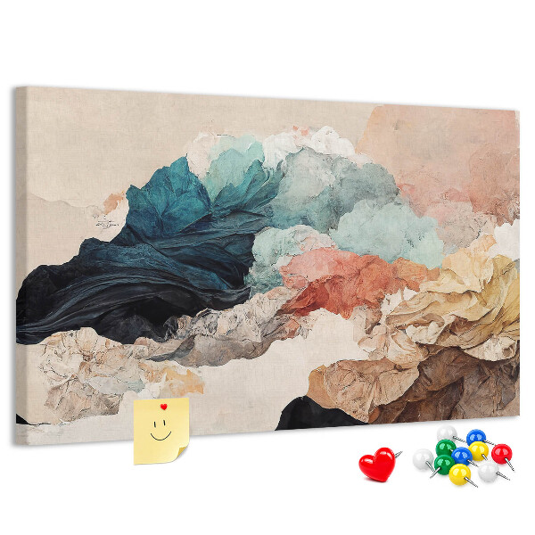 Pizarra de corcho con diseño de salpicaduras abstractas de formas onduladas y coloridas