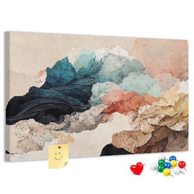 Pizarra de corcho con diseño de salpicaduras abstractas de formas onduladas y coloridas